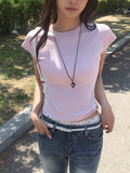 [MADE/more BASIC/Tumble Washing] Robe Semi-Crop Round Plain Short Sleeve T-shirt