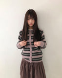 Woolen Stripe Round Knit Cardigan