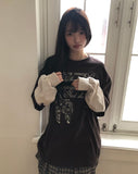 [Fake Layered] Dorin Overfit Layered Lettering Color Matching Long Sleeve T-Shirt
