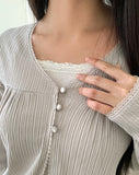 Gyuri Frill Bean Button Long Sleeve Cardigan