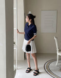 Delun Color Matching Collar Pleated Banding One Piece