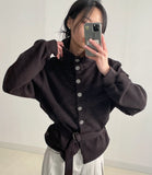 High Neck Belted Knit Cardigan