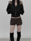 Multi-Fur Crop Hooded Zip-Up