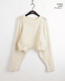 Burcut Damage Raw Round Cropped Knit