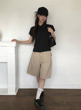 Alone Collar Cap Sleeve Wrinkle Short Sleeve Blouse Shirt