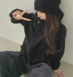 Two-Way Fleece High Neck Thick Hood Zip-Up