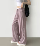 Rustling Color Matching Ice Wide Slacks Banding Pants