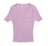 Drawing Smile Embroidery Crop Short Sleeve Knit