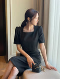 Evian Square Short Sleeve Tweed Two-Piece One Piece