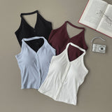 Halterneck Button With Cup Crop Rib Sleeveless