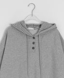 Hakanji Check Color Matching Button Hood Short Sleeve Tee