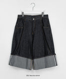 [unisex] Hudi Roll-up Raw Denim Bermuda Pants