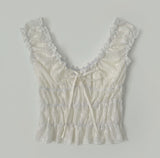 Feminine Sexy Ribbon Shirring Smoked Banding Sleeveless Blouse