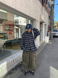 [unisex] Yumei String Hood Over Check Shirt