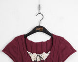 Killlove Vintage Lace Deep U-Neck Crop Short Sleeve Knit