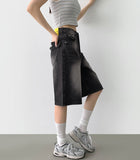 Backpoint Pocket Washing Bermuda Scratch Knee Length Denim Pants