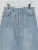 Hureun Summer String Washed Denim Slit Long Skirt