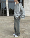 Greek Washing Denim Wide Pants