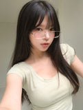 [1+1] Way Basic Slim U-Neck Short Sleeve