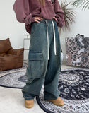 Eater Button Cargo Banding Denim Pants