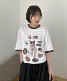 [unisex] Sosense Cat Print Color Matching Over Short Sleeve Tee