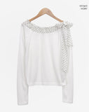 Beltic Dot Ribbon Off-Shoulder T-Shirt