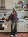 look side folding washing denim pants