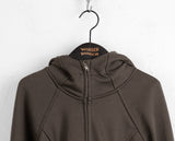 Saga cut two-way warmer high neck slim pile hood long sleeve zip-up