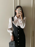 Liddell Tie Shirring Color Matching Tweed One Piece