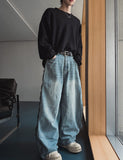 Hidden Track Zipper Wide Denim Pants