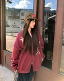 [Brushed Lining] Skin Star Print Stripe Color Matching Two-Way Loose Fit Hood Zip-Up