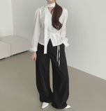 Front Pleated Loose Wide Back Banding Slacks
