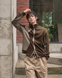 Tugen Suede Color Matching Stand Neck Zip-up
