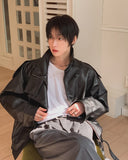 Saint High-Neck Unbalance Leather Jacket