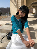 [MADE] Oeun Round Button Three Quarter Sleeve T-Shirt
