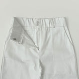Capri Half-Length Banding Hem Slit Cotton Slacks Pants