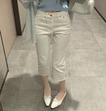 Hem Side Slit Capri Span Cotton Pants