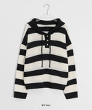 Corelli Button Stripe Hood Knit