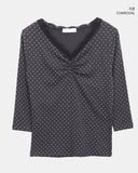 Herang Dot Lace Three Quarter Sleeve T-Shirt