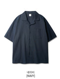 Open collar linen like short sleeve shirt