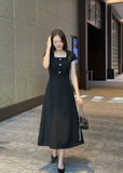 Nedel Square Neck Tweed Flare Long One Piece