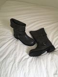 Two-Buckle Shirred Biker Boots