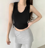Waffle V-neck Hood Sleeveless Knit T-shirt
