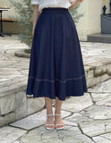 Lopiel Denim Like Banding Flare Long Skirt