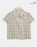 [MADE] Yuwa Round Collar Check Short Sleeve Blouse
