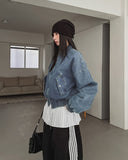 Kanto incision denim two-way quilted flight jumper