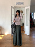 Elder Pintuck Pleated Long Denim Skirt