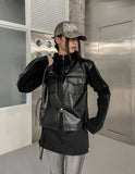 [LANARCH] Noble Leather Pocket Hooded Zip-Up