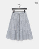 Kamming seersucker check tiered banding midi skirt