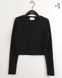 Cordill ribbed color matching shoulder slit cropped long sleeve knit